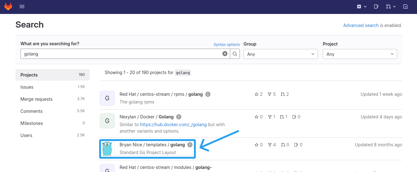 The Gitlab search page. Useful for finding developers.