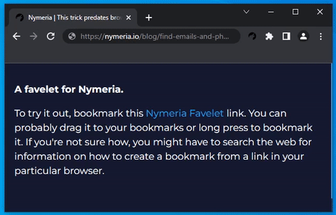 A demo showing how to install the Nymeria Favelet.