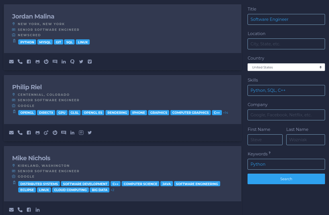 Nymeria's search portal